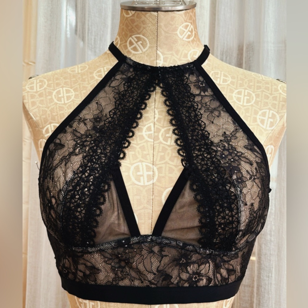 Victoria's Secret Black Lace High-Neck Bralette